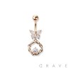 GEM PAVED BUTTERFLY 316L SURGICAL STEEL CZ CENTERED LOOP DANGLE NAVEL RING
